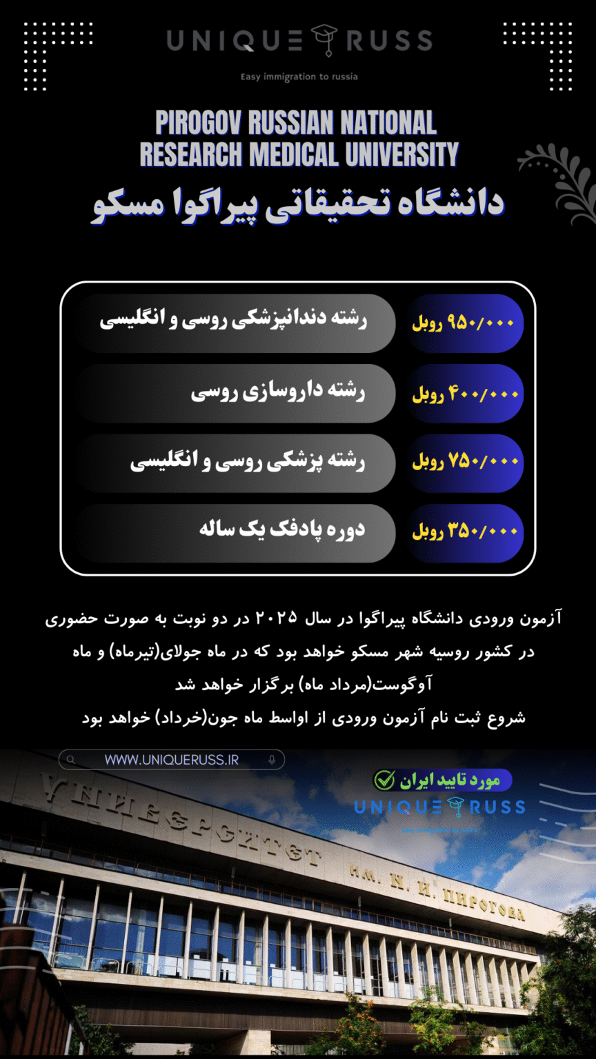 تحصیل در دانشگاه پیراگوا مسکو شهریه در سال ۲۰۲۵